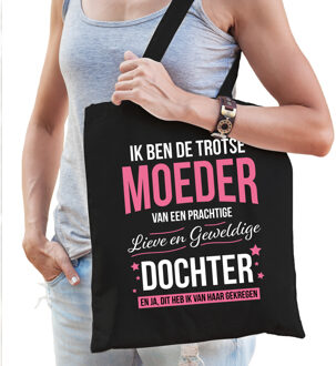 Bellatio Decorations Trotse moeder / dochter cadeau tas zwart voor dames - Feest Boodschappentassen