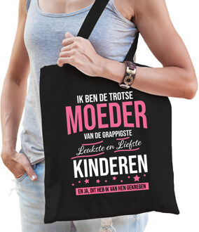 Bellatio Decorations Trotse moeder / kinderen cadeau tas zwart voor dames - Feest Boodschappentassen Multikleur