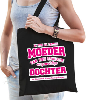 Bellatio Decorations Trotse moeder van geweldige dochter cadeau tas zwart voor dames - Feest Boodschappentassen