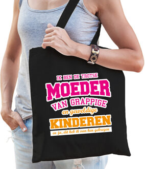 Bellatio Decorations Trotse moeder van geweldige kinderen cadeau tas zwart voor dames - Feest Boodschappentassen