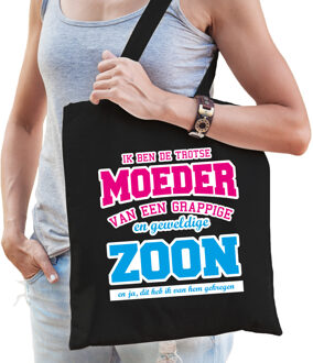 Bellatio Decorations Trotse moeder van geweldige zoon cadeau tas zwart voor dames - Feest Boodschappentassen