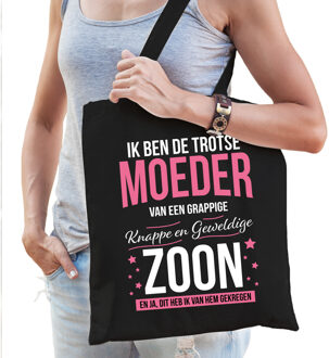 Bellatio Decorations Trotse moeder / zoon cadeau tas zwart voor dames - Feest Boodschappentassen