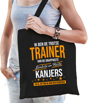 Bellatio Decorations Trotse trainer van de beste kanjers katoenen kado tas dames zwart voor trainers - Feest Boodschappentassen