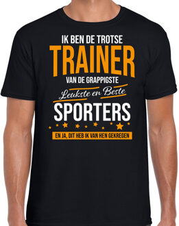 Bellatio Decorations Trotse trainer van de beste sporters cadeau t-shirt zwart voor heren -  kado voor een sport / trainer 2XL