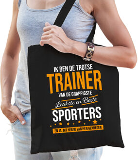 Bellatio Decorations Trotse trainer van de beste sporters katoenen cadeau tas zwart voor dames
