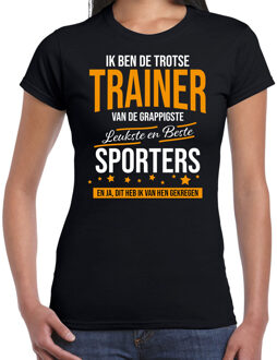 Bellatio Decorations Trotse trainer van sporters cadeau t-shirt zwart voor dames