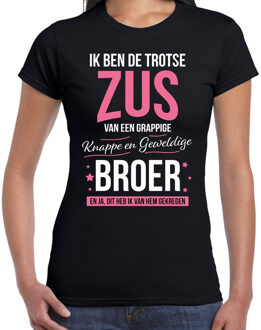 Bellatio Decorations Trotse zus / broer cadeau t-shirt zwart voor dames 2XL