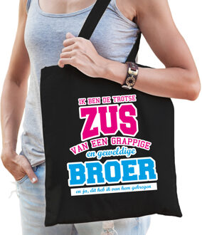 Bellatio Decorations Trotse zus van geweldige broer cadeau tas zwart voor dames - Feest Boodschappentassen