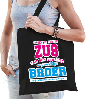Bellatio Decorations Trotse zus van geweldige broer cadeau tas zwart voor dames