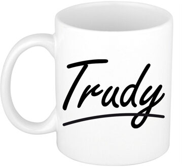 Bellatio Decorations Trudy Naam koffiemok - beker - met sierlijke letters - wit - 300 ml - Cadeau - Dames