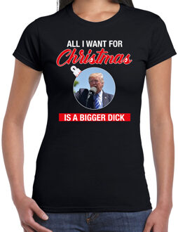 Bellatio Decorations Trump All I want for Christmas fout Kerstshirt zwart voor dames XS