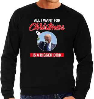 Bellatio Decorations Trump All I want for Christmas foute Kerst sweater / trui zwart voor heren 2XL - kerst truien