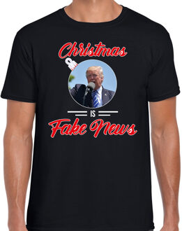 Bellatio Decorations Trump Christmas is fake news fout Kerstshirt zwart voor heren