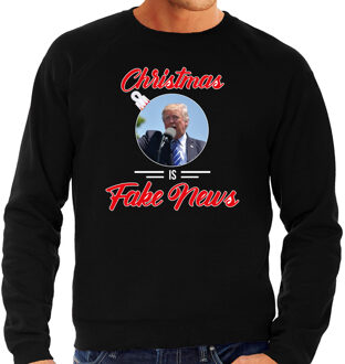 Bellatio Decorations Trump Christmas is fake news foute Kerst sweater / trui zwart voor heren 2XL - kerst truien