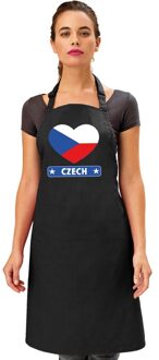 Bellatio Decorations Tsjechie hart vlag barbecueschort/ keukenschort zwart