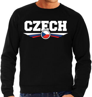 Bellatio Decorations Tsjechie land thema sweater - met vlag kleuren - zwart - heren - Supporters trui - lange mouwen