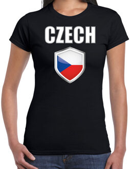 Bellatio Decorations Tsjechie landen supporter t-shirt met Tsjechische vlag schild zwart dames