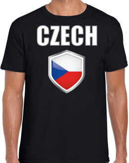 Bellatio Decorations Tsjechie landen supporter t-shirt met Tsjechische vlag schild zwart heren