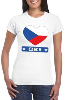 Bellatio Decorations Tsjechie t-shirt - met hartjes vlag print - wit - dames - korte mouwen - landen supporters