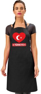 Bellatio Decorations Turkije hart vlag barbecueschort/ keukenschort zwart