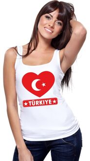 Bellatio Decorations Turkije hart vlag singlet shirt/ tanktop wit dames L