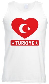 Bellatio Decorations Turkije hart vlag singlet shirt/ tanktop wit heren 2XL