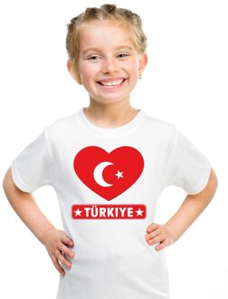 Bellatio Decorations Turkije kinder t-shirt met turkse vlag in hart wit jongens en meisjes l (146-152)