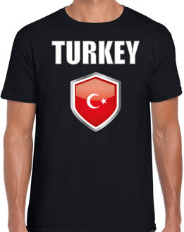 Bellatio Decorations Turkije landen supporter t-shirt - met Turkse vlag schild - zwart - heren