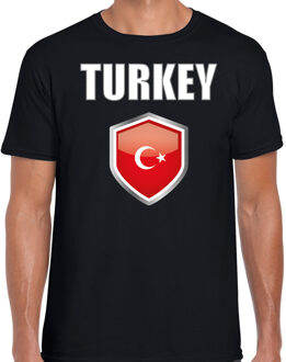 Bellatio Decorations Turkije landen supporter t-shirt met Turkse vlag schild zwart heren