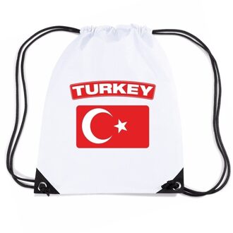 Bellatio Decorations Turkije nylon rijgkoord rugzak/ sporttas wit met Turkse vlag