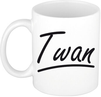 Bellatio Decorations Twan voornaam kado beker / mok sierlijke letters - gepersonaliseerde mok met naam - Naam mokken Multikleur