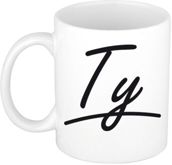 Bellatio Decorations Ty Naam koffiemok - beker - met sierlijke letters - wit - 300 ml - Cadeau - Heren