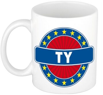 Bellatio Decorations Ty voornaam koffiemok - beker - wit/blauw - 300 ml - Cadeau - Heren - Collega - Vaderdag Multi