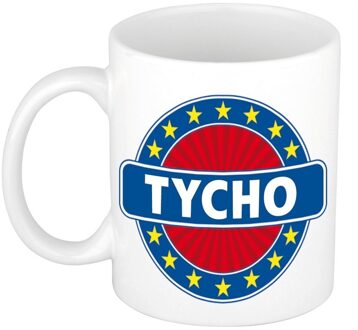 Bellatio Decorations Tycho voornaam koffiemok - beker - wit/blauw - 300 ml - Cadeau - Heren - Collega - Vaderdag Multi
