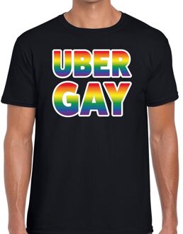 Bellatio Decorations Uber gay regenboog gay pride shirt zwart voor heren 2XL