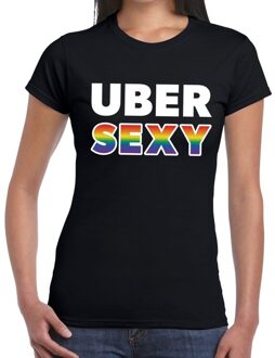 Bellatio Decorations Uber sexy regenboog gaypride shirt zwart voor dames 2XL