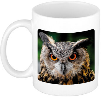 Bellatio Decorations Uil Oehoe dieren vogel koffiemok / drinkbeker - wit - 300 ml