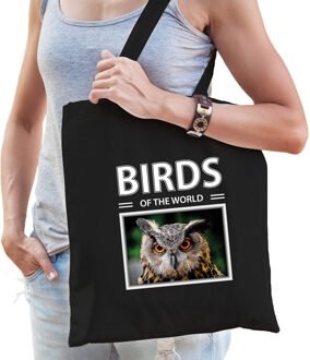 Bellatio Decorations Uil tasje zwart volwassenen en kinderen - birds of the world kado boodschappen tas