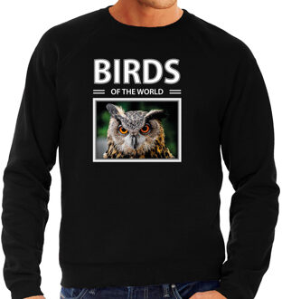 Bellatio Decorations Uilen sweater / trui met dieren foto birds of the world zwart voor heren