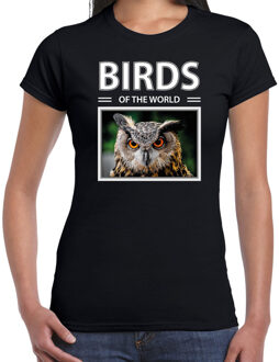Bellatio Decorations Uilen t-shirt met dieren foto birds of the world zwart voor dames