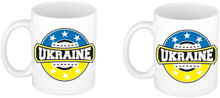 Bellatio Decorations Ukraine / Oekraine vlag embleem mok / beker - 2x - wit - 300 ml