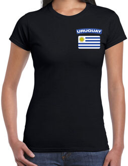 Bellatio Decorations Uruguay landen shirt met vlag zwart voor dames - borst bedrukking 2XL