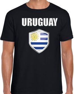 Bellatio Decorations Uruguay landen supporter t-shirt met Uruguayaanse vlag schild zwart heren