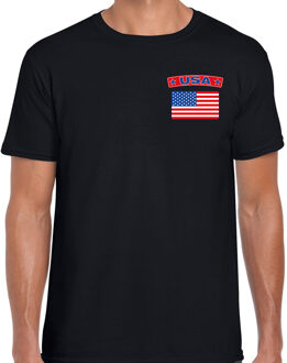 Bellatio Decorations USA / Amerika landen shirt met vlag zwart voor heren - borst bedrukking 2XL