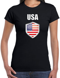 Bellatio Decorations USA Amerika landen supporters t-shirt - zwart - dames - fan kleding - korte mouwen