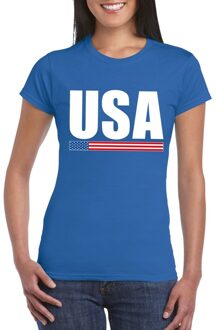 Bellatio Decorations USA / Amerika supporters kleding t-shirt - voor dames - blauw - met vlag kleuren print - korte mouwe