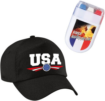Bellatio Decorations USA / Amerika supporters set - baseballcap zwart - met vlag schminkstift - volwassenen - landen