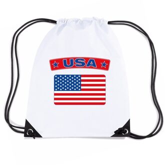 Bellatio Decorations USA nylon rugzak wit met Amerikaanse vlag