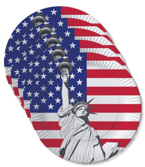Bellatio Decorations USA/Verenigde Staten kartonnen party bordjes - D23 cm - 10x stuks - papier - feestartikelen