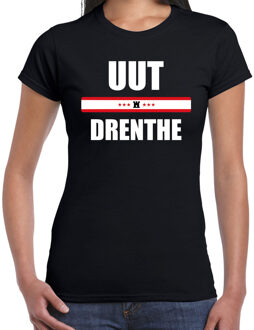 Bellatio Decorations Uut Drenthe met vlag Drenthe t-shirts Drents dialect zwart voor dames 2XL